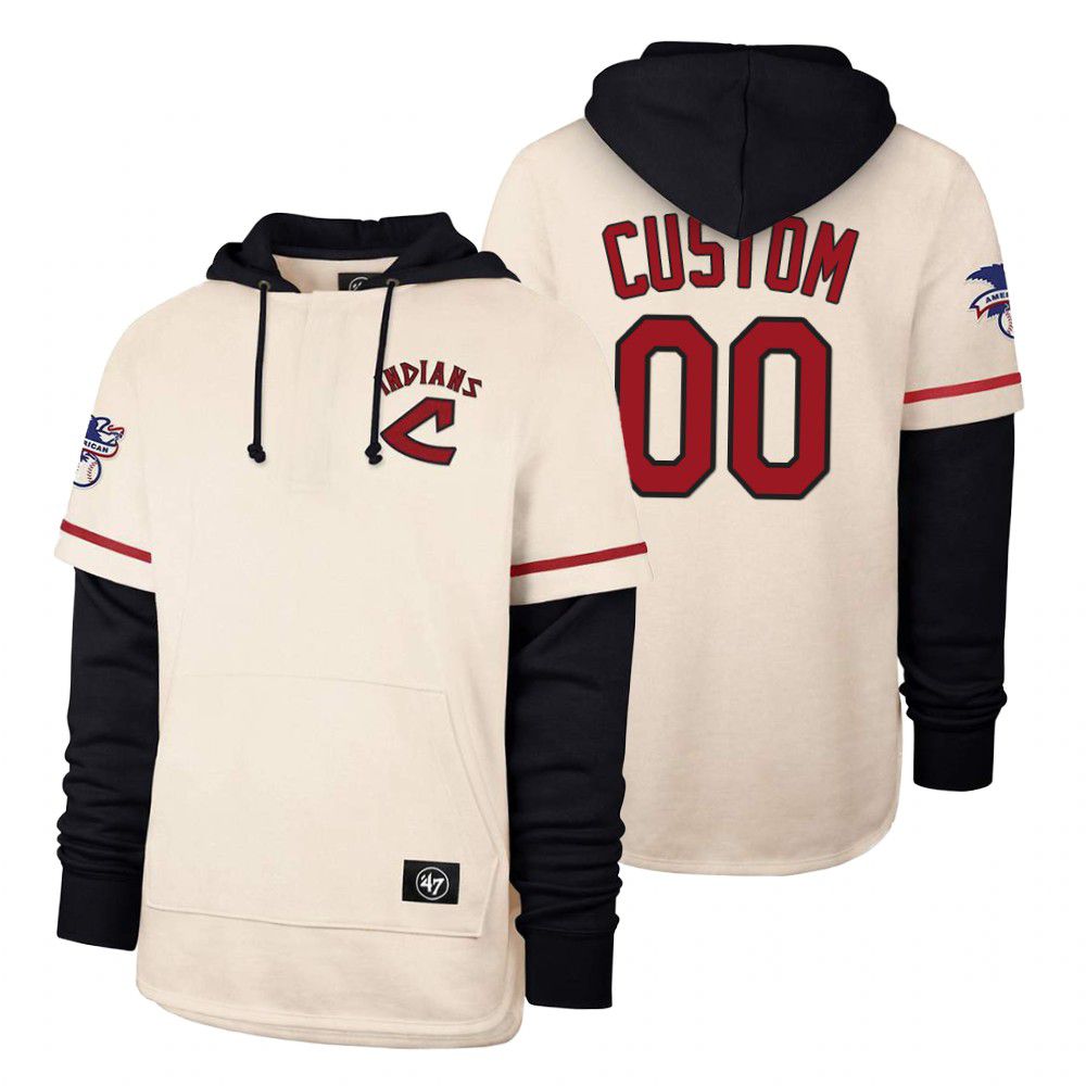 Men Cleveland Indians #00 Custom Cream 2021 Pullover Hoodie MLB Jersey